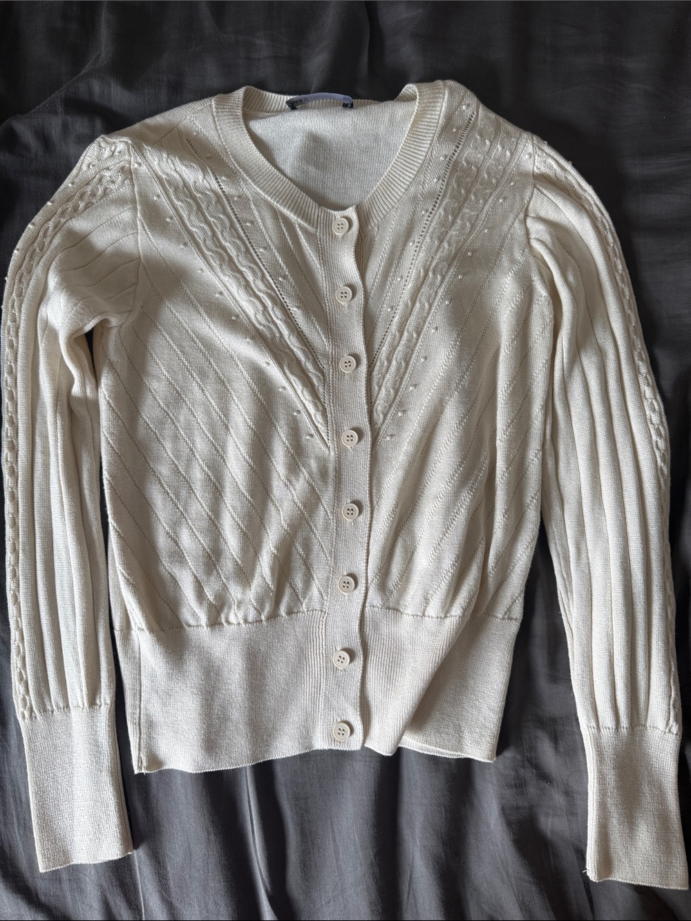 Cream Button-Front Women's Knit Cardigan Sweater